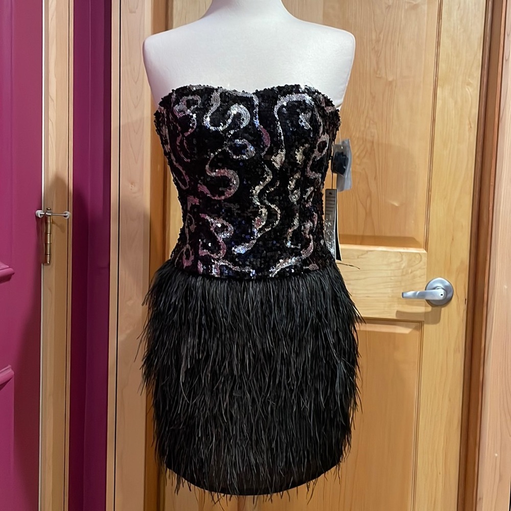 Shiny Mini Dress with Feathers